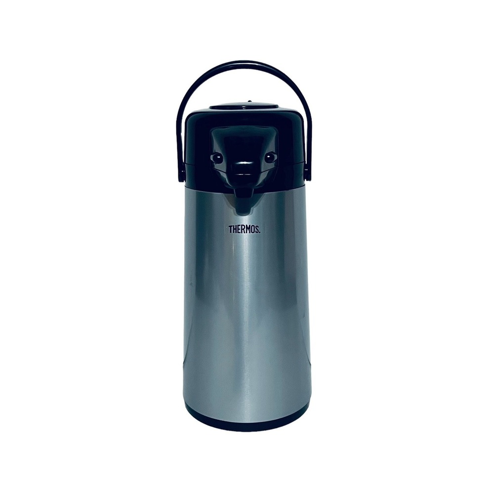 Thermos Glass Vacuum Insulated 2 Quart Pump Pot Gray Keep Drinks Hot Or Cold